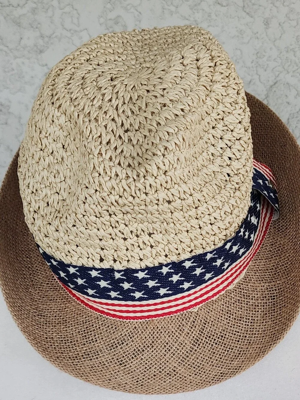 Steve Madden Tan Straw Fedora with Black Sweatband